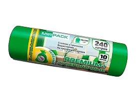 Мешки для мусора 240 л, ароматизированные, зеленые, в рулоне 10 шт., ПВД 45 мкм, 1300х930 мм, PREMIUM+, 240108301 в Ижевске