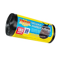 Мешки для мусора 180 л, черные, в рулоне 30 шт., ПНД, 20 мкм, 1150х800 мм, Крепак, 4607075710139 в Ижевске