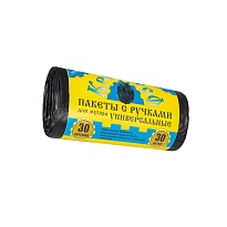 Мешки для мусора 30 л, с ручками, черные, в рулоне 30 шт., ПНД, 9 мкм, 620х480 мм, Крепакоф, 4607075710665 в Ижевске