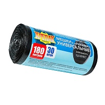 Мешки для мусора 180 л, с ушками, черные, в рулоне 30 шт., ПНД, 20 мкм, 1150х800 мм, Крепак, 4607075710399 в Ижевске