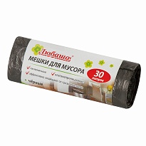 Мешки для мусора 30 л, черные, в рулоне 20 шт., ПНД, 5 мкм, 550х470 мм, Любаша эконом, 605329 в Ижевске
