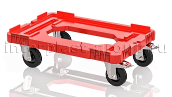 Тележка пластиковая с отверстием 2 колеса с тормозом усиленная красная в Ижевске