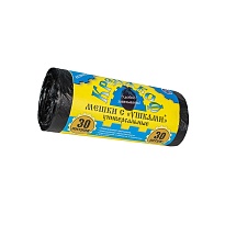 Мешки для мусора 30 л, с ушками, черные, в рулоне 30 шт., ПНД, 8 мкм, 580х460 мм, Крепакоф, 4607075710412 в Ижевске Мешки для мусора 30 л, с ушками, черные, в рулоне 30 шт., ПНД, 8 мкм, 580х460 мм, Крепакоф, 4607075710412 в Ижевске