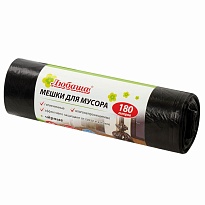 Мешки для мусора 180 л, черные, в рулоне 10 шт., ПВД, 24 мкм, 1060х800 мм, Любаша, 605336 в Ижевске